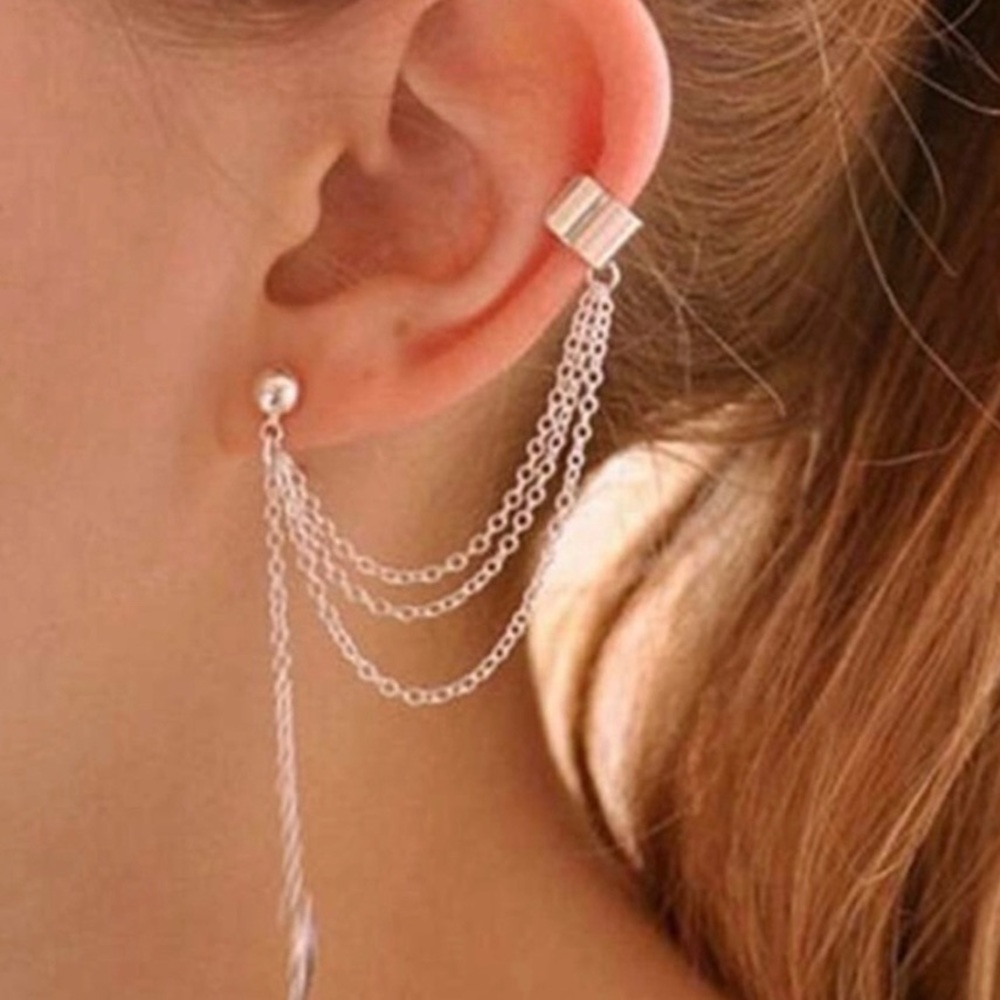 Silver Cuff and Chain Earing